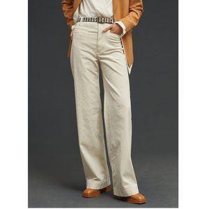Anthropologie Maeve The Colette Wide-Leg Corduroy Pants Neutral White Cream 27